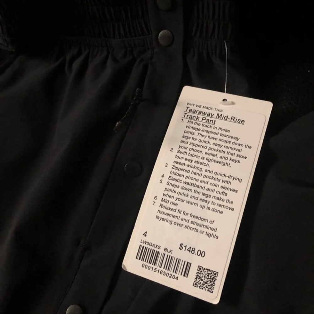 Lululemon Tear-Away Tearaway Mid-Rise Track Pant Size 4 NWT! - Picture 3 of 5